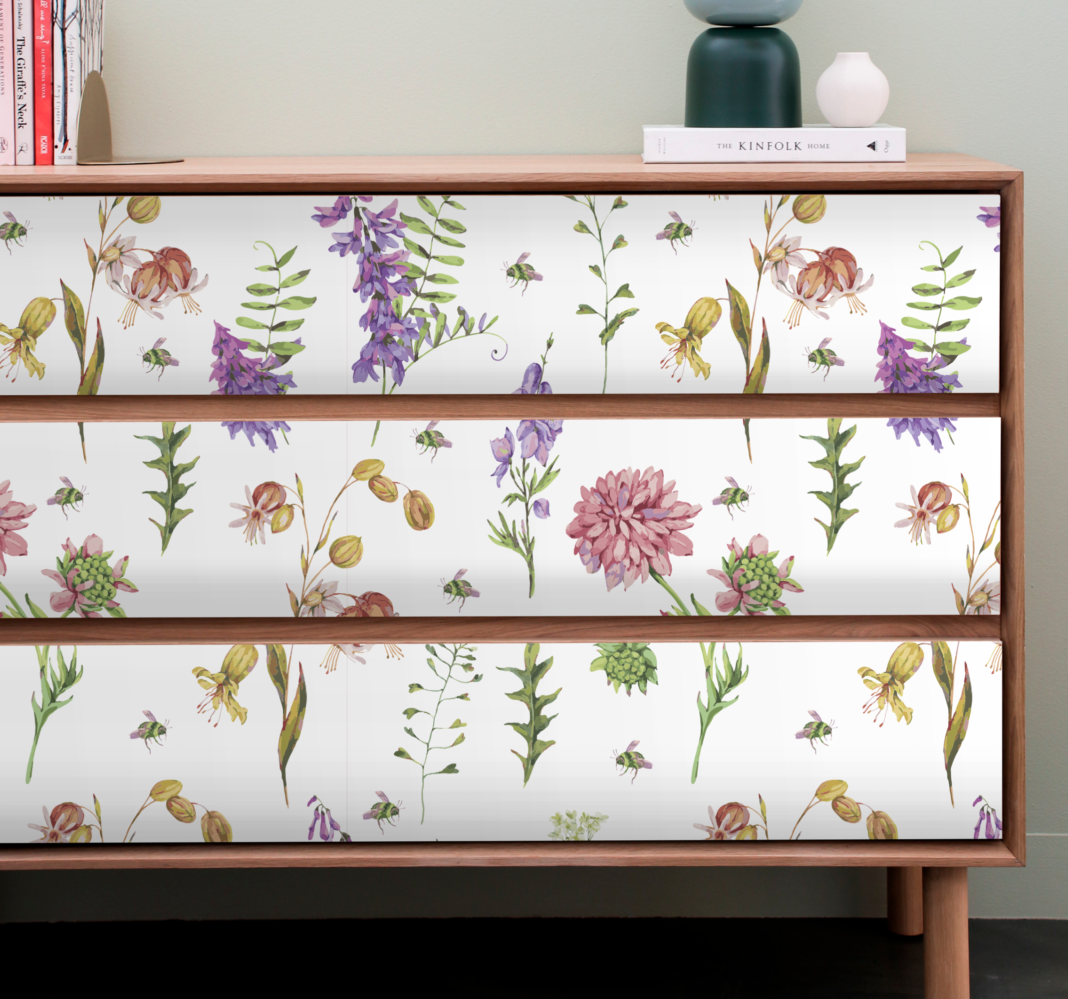 Veelkleurige minimalistische wilde bloemen meubelfolie