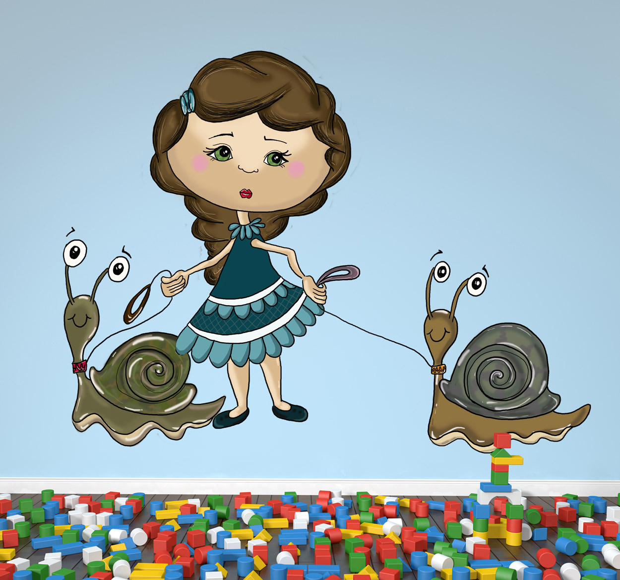 sticker meisje met slakken