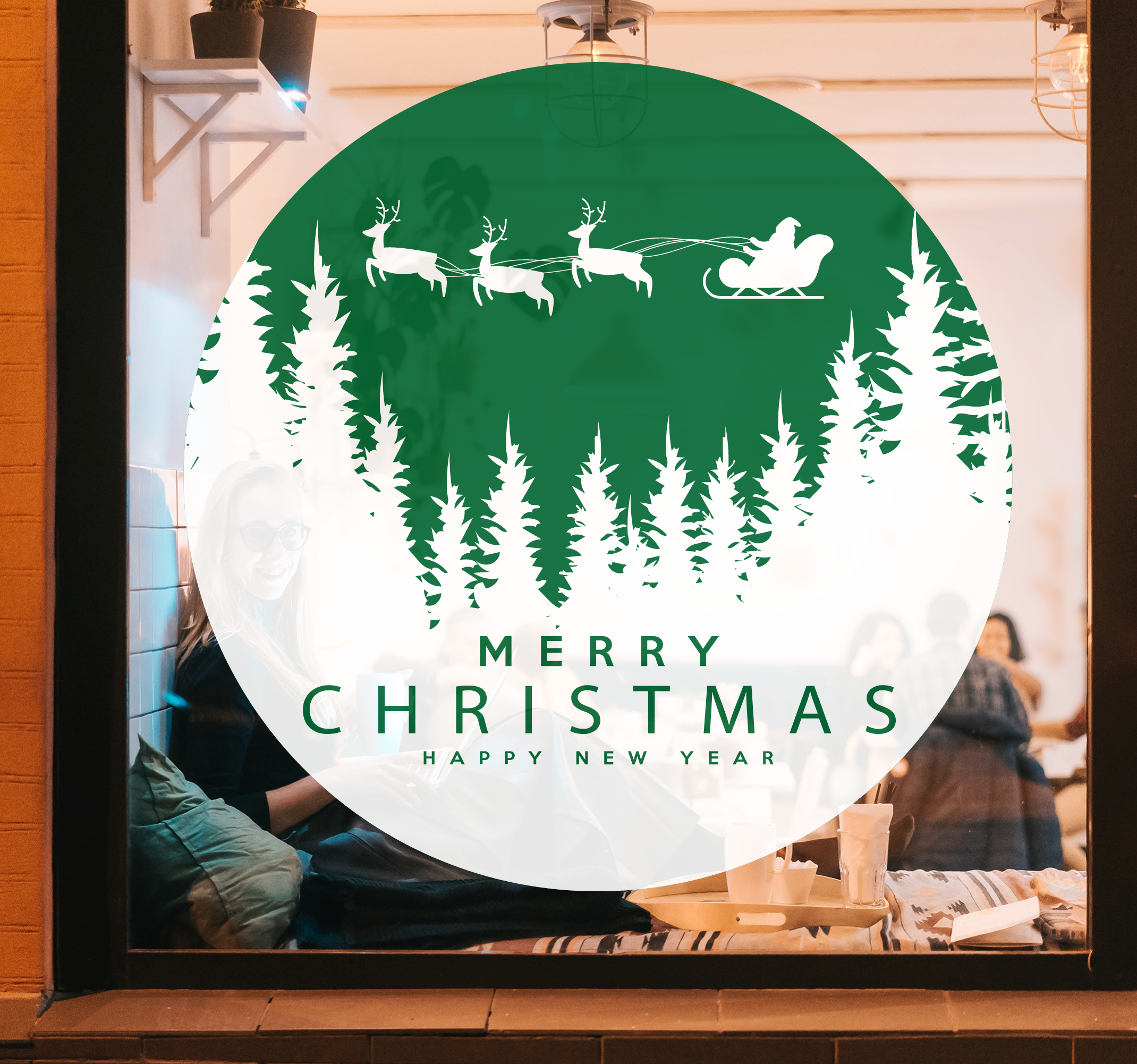 Kerst raamsticker Vrolijk kerstfeest met kerstachtergronden