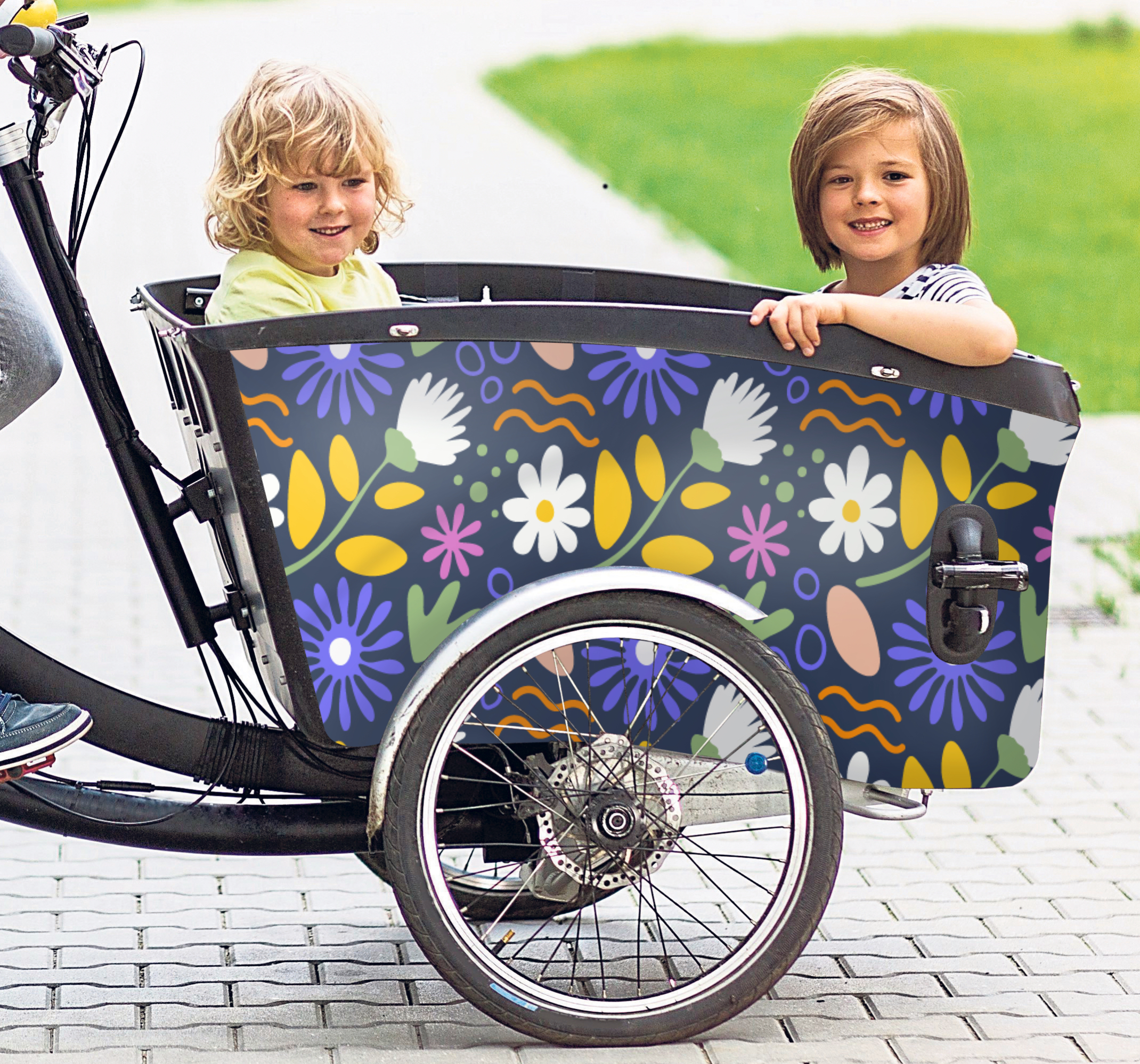 Bakfiets sticker bloemen