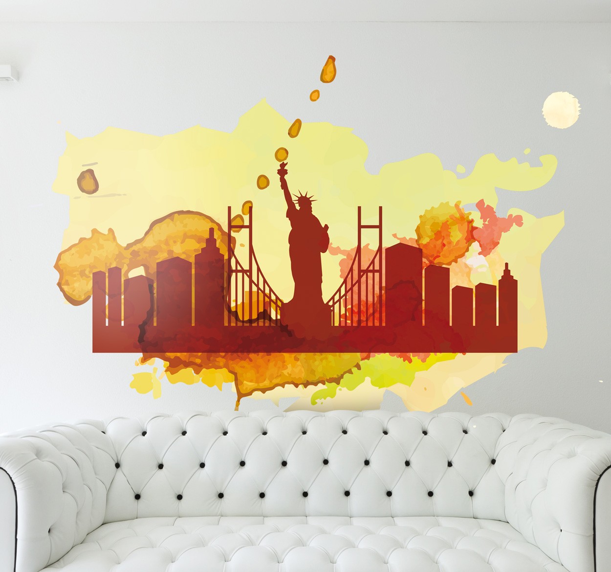 Muursticker silhouet aquarel skyline New York