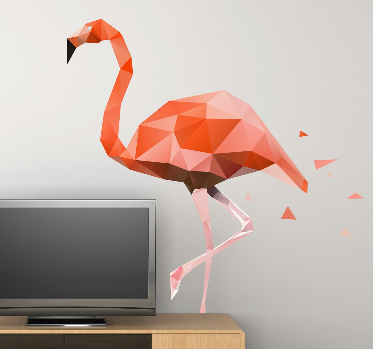 Geometrische 3D flamingo sticker