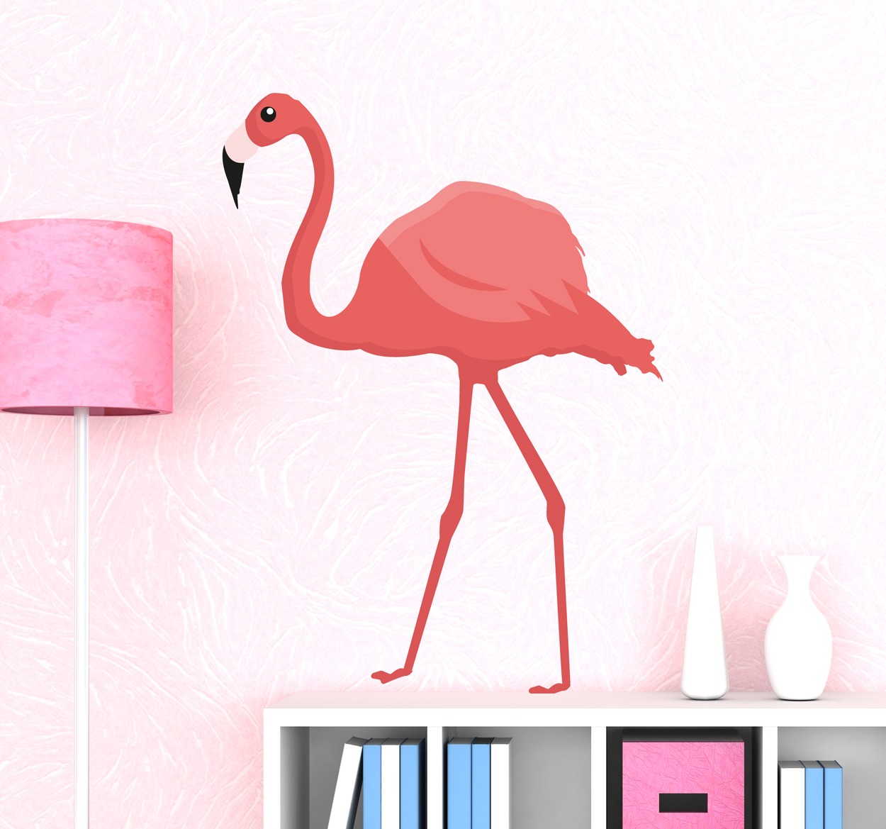 Vogel muursticker roze flamingo