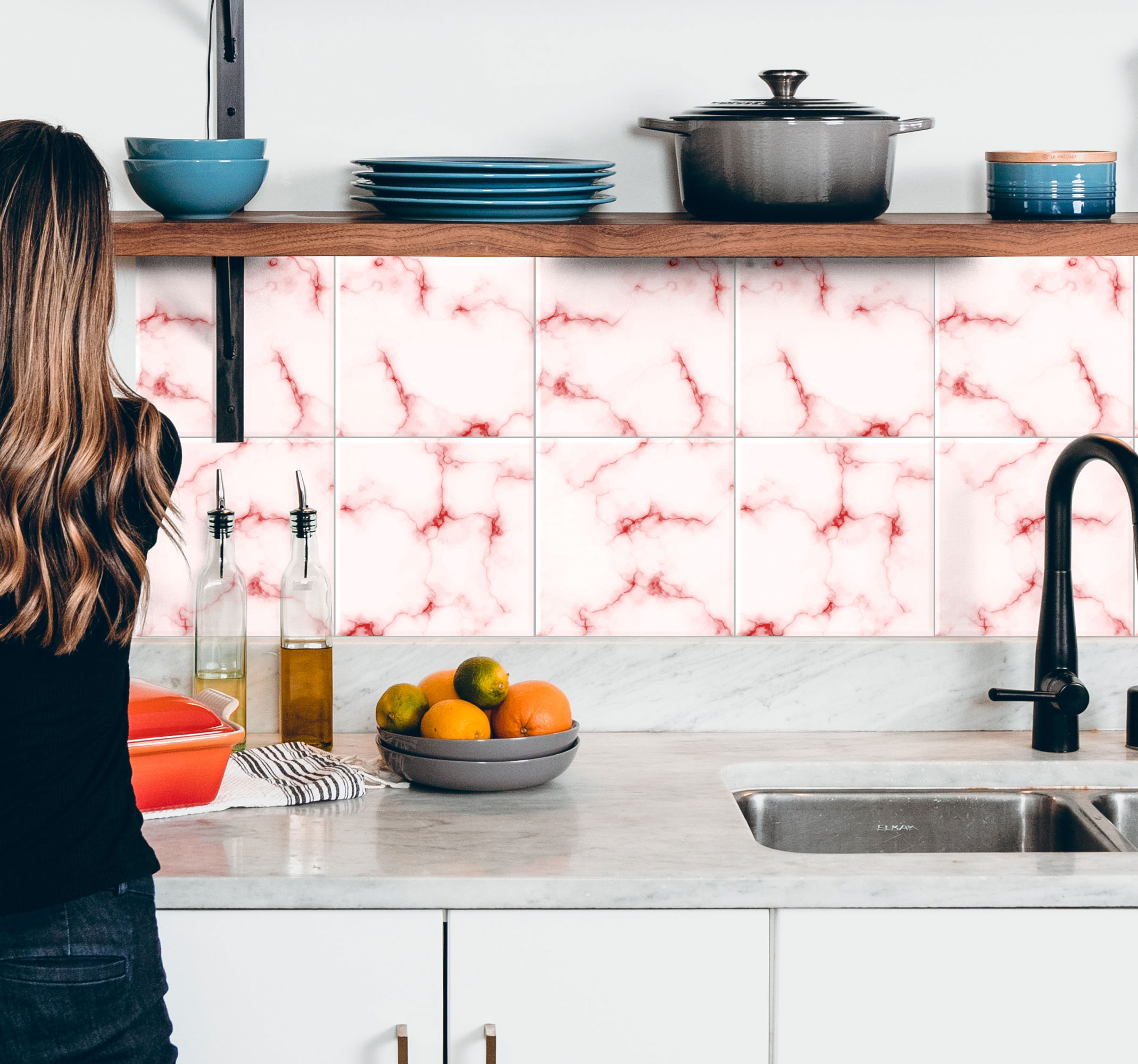 Tegelstickers keuken marmer roze