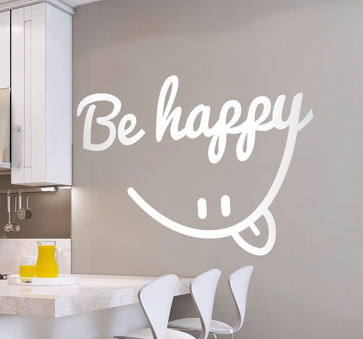 Muursticker tekst woonkamer be happy