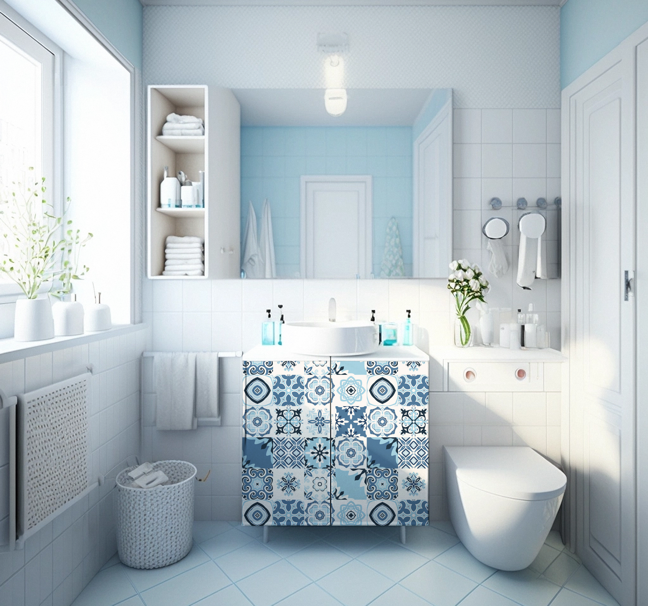 Blauwe tegel Meubelsticker