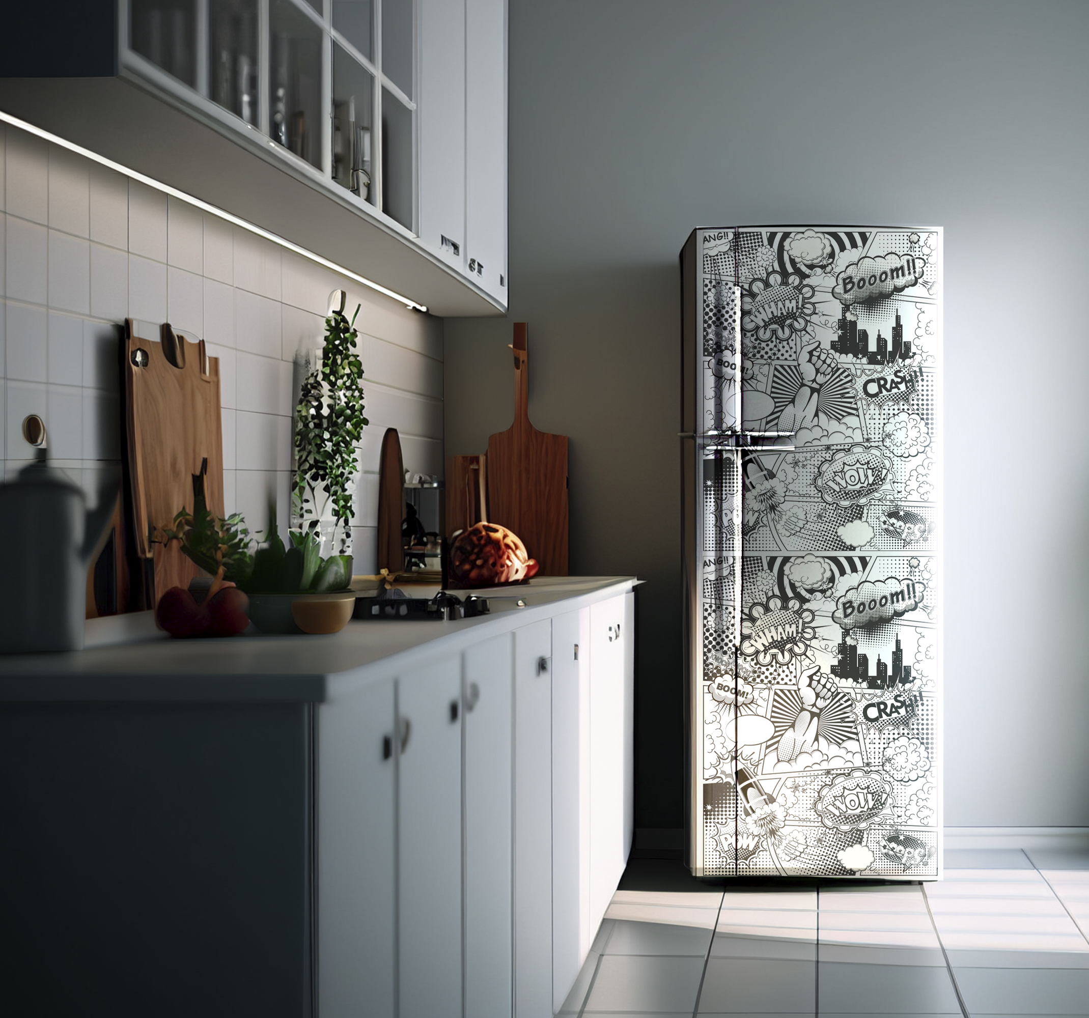 Vinyl comic in zwart-wit Koelkast sticker