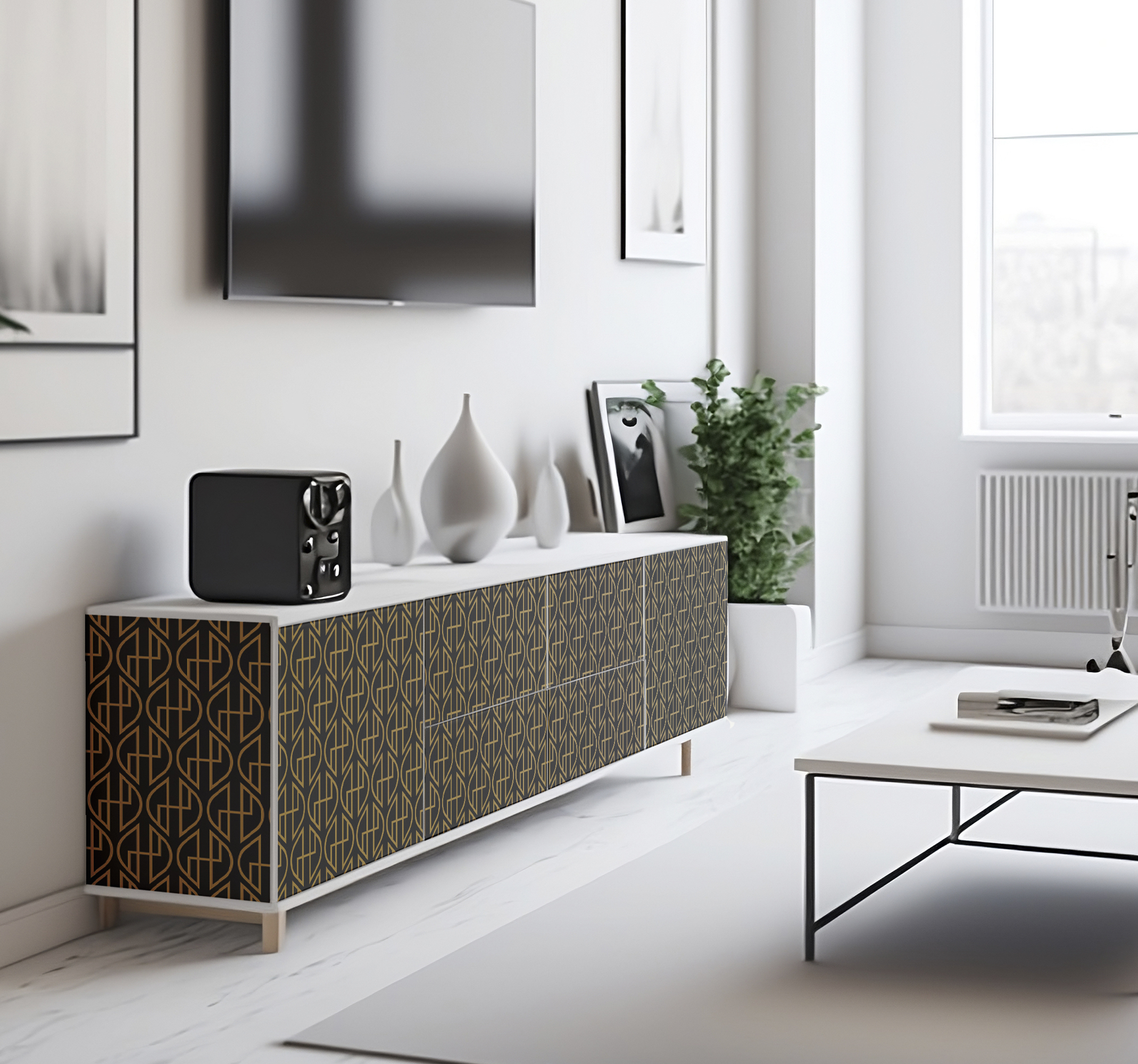 Zwarte en gouden lijnen meubel sticker