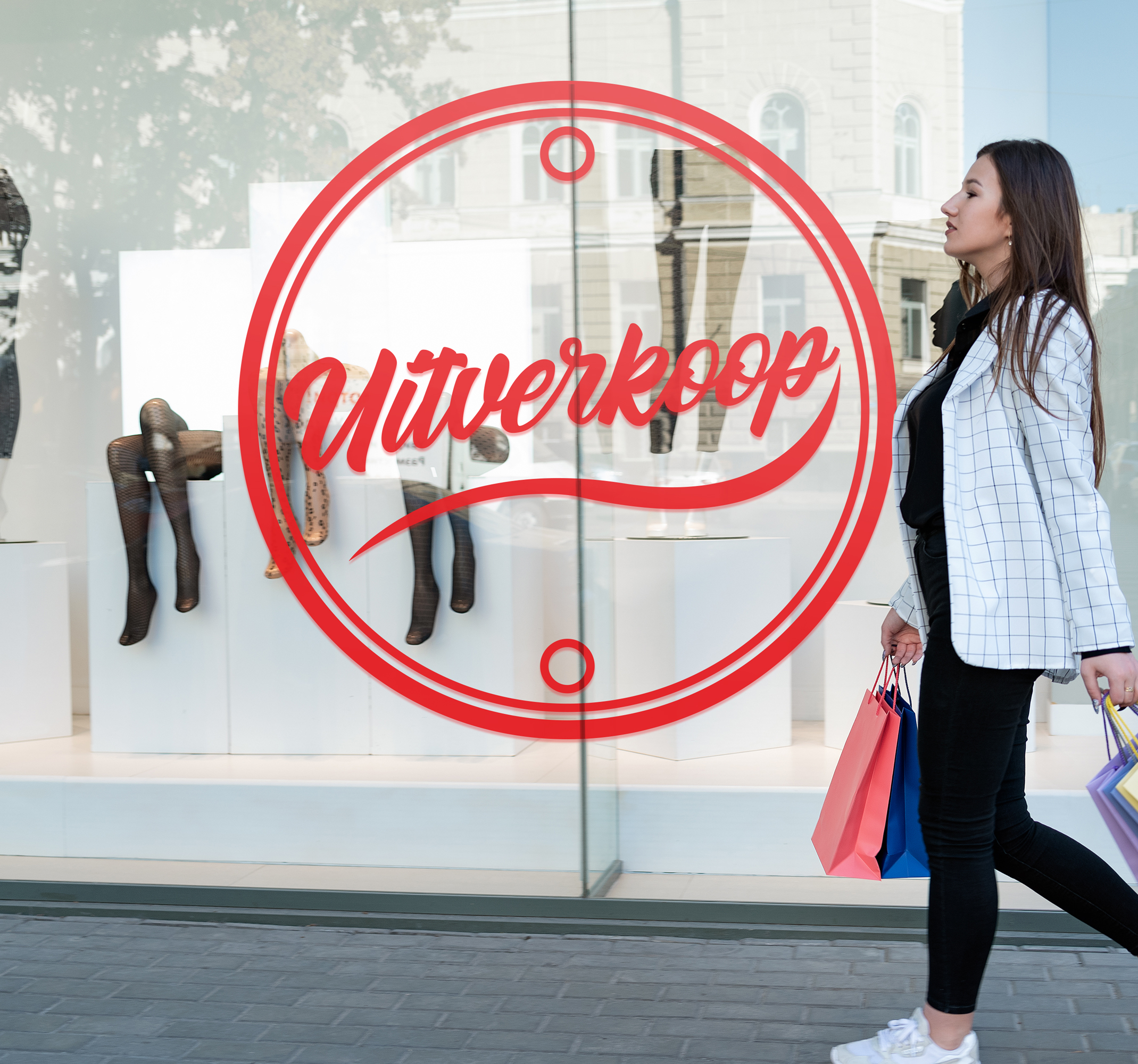 Uitverkoop cirkel sticker winkeletalage