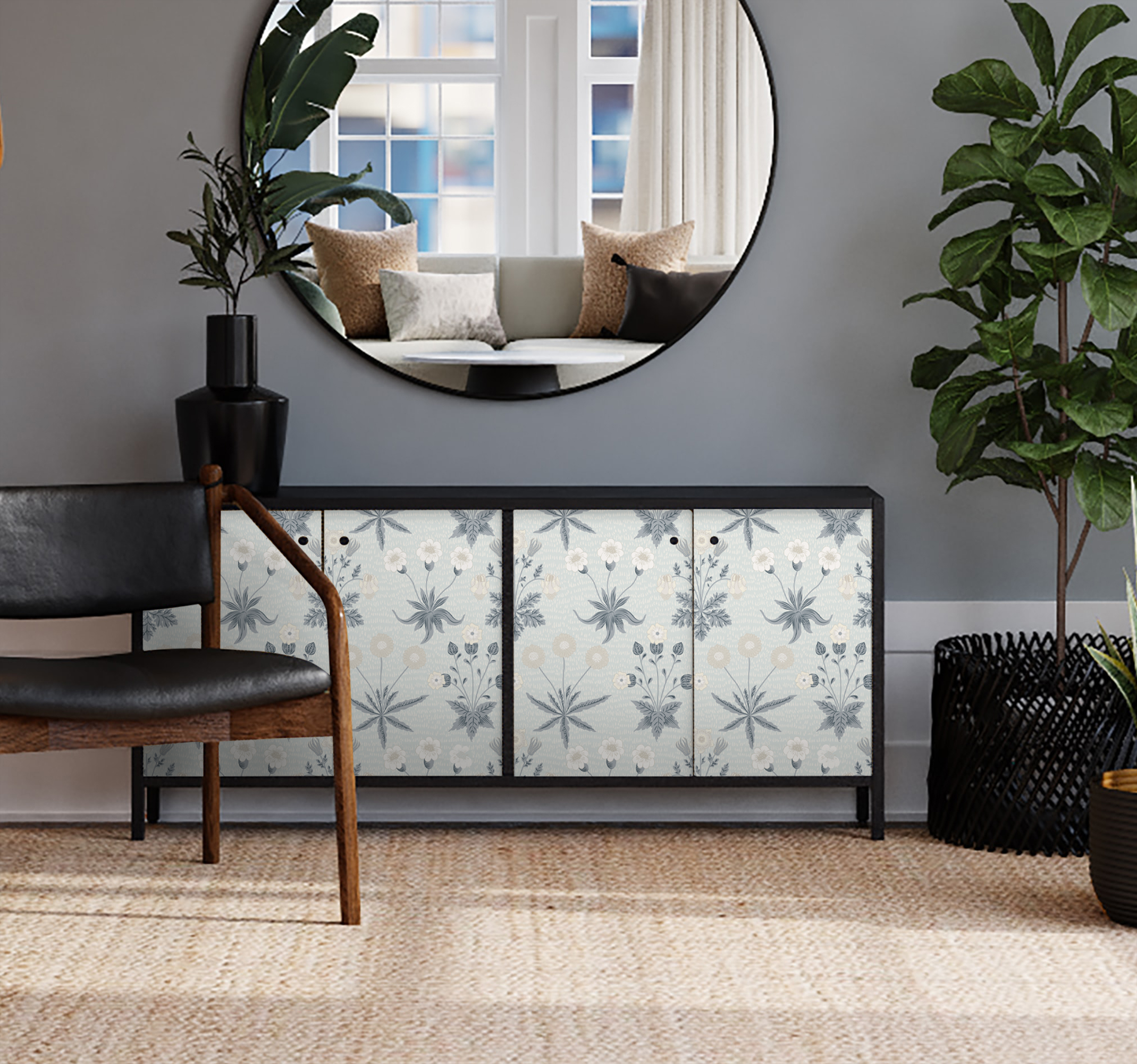 Pastelblauw bloemmotief Meubelsticker