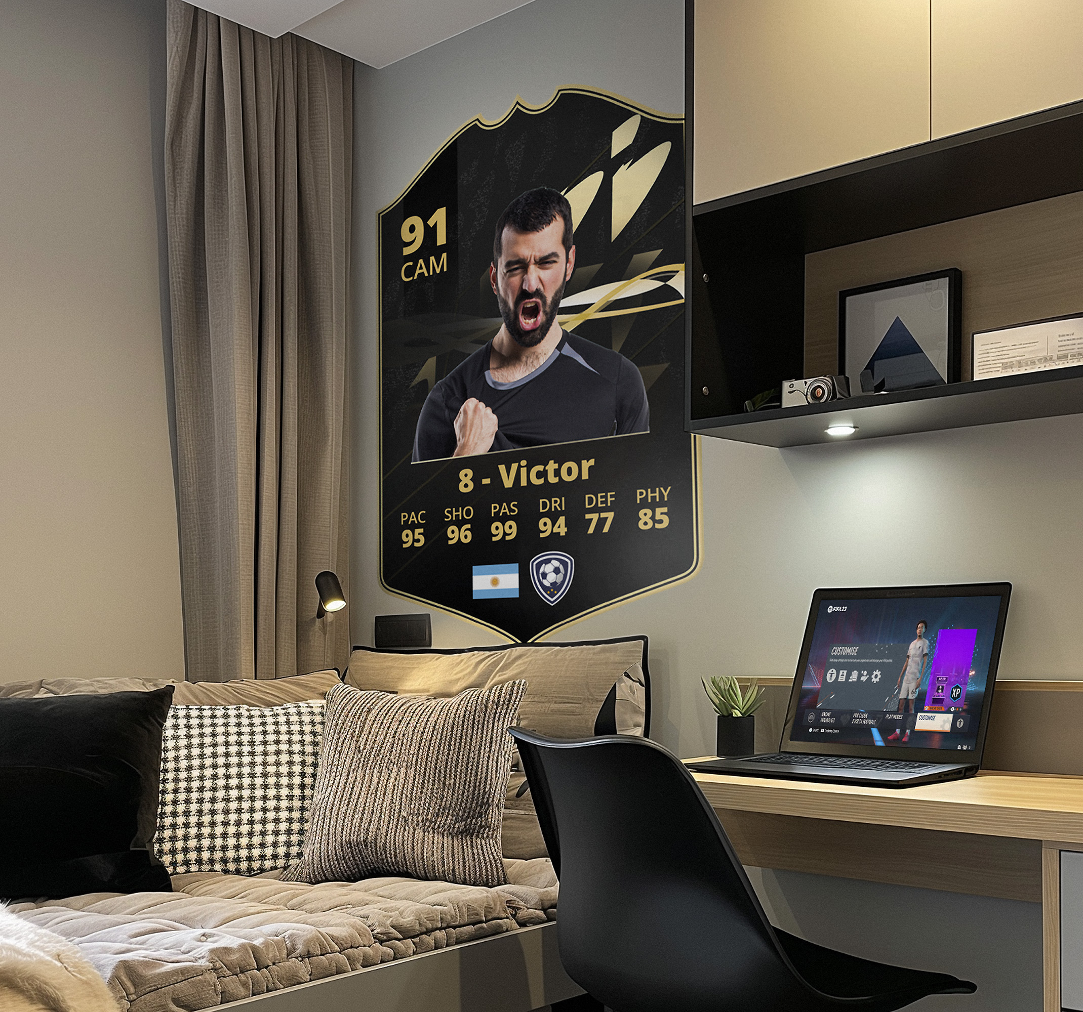 Zwarte en gouden kaart Muursticker voetbal