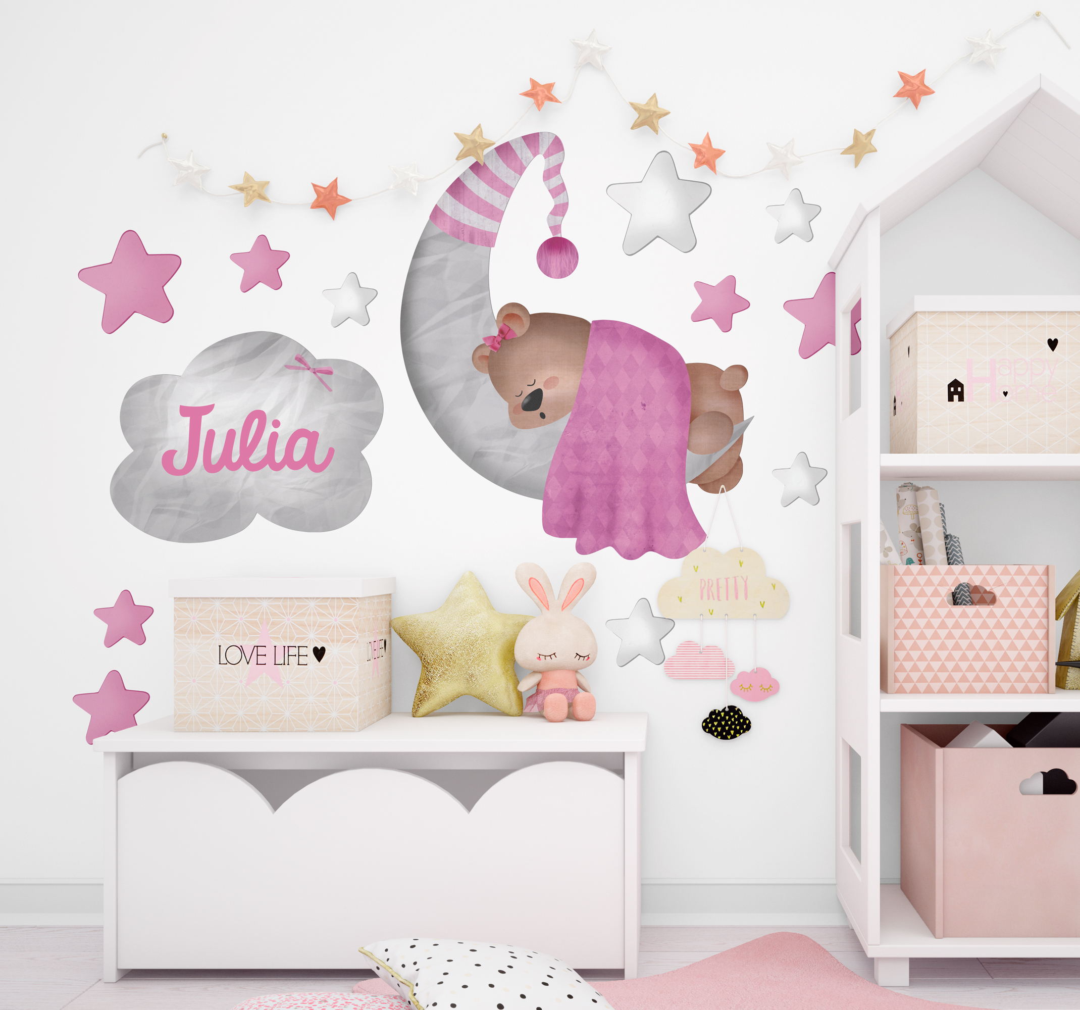 Muursticker kinderkamer met lieve slapende teddybeer