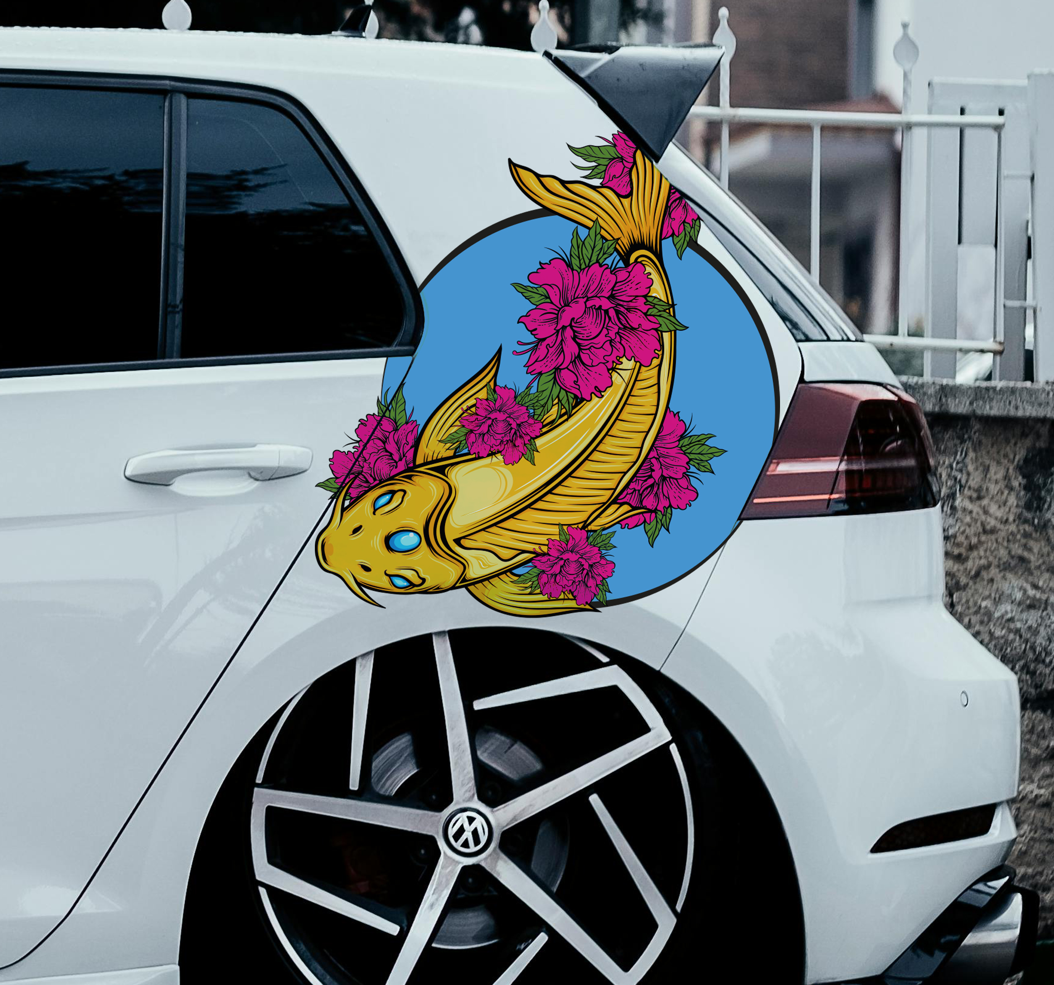 Koi met bloemen auto sticker