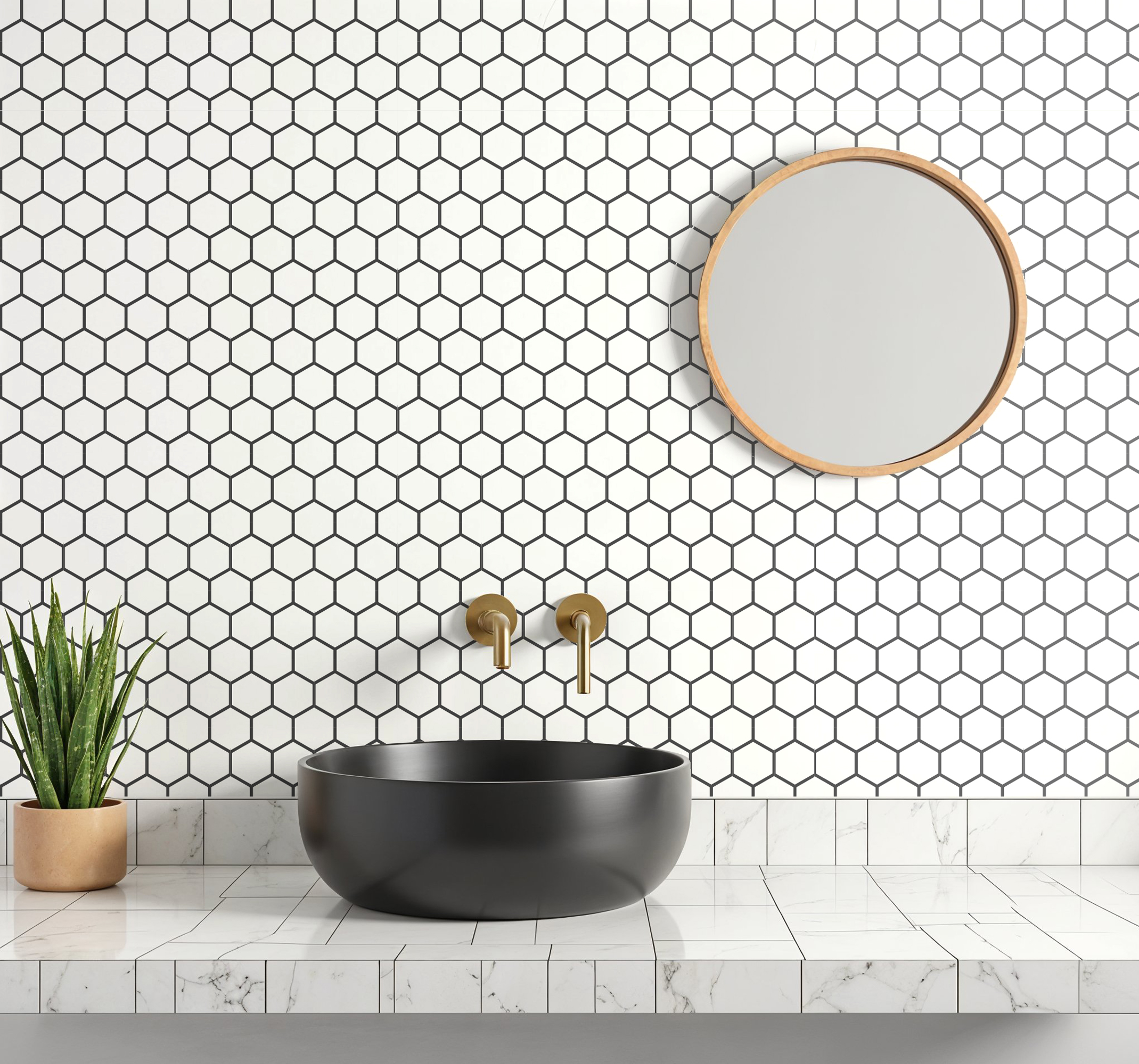 Tegelstickers badkamer hexagon wit