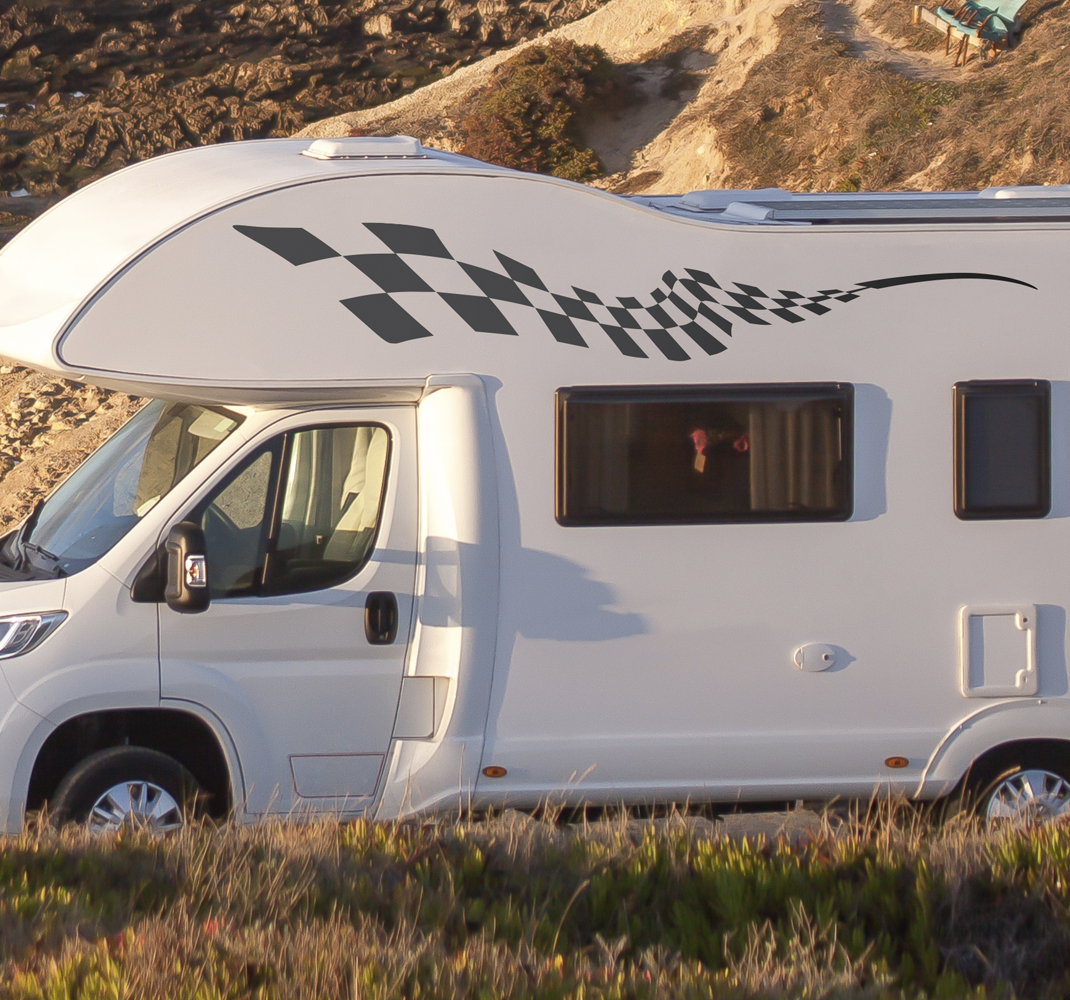 Race blokken kant caravan sticker