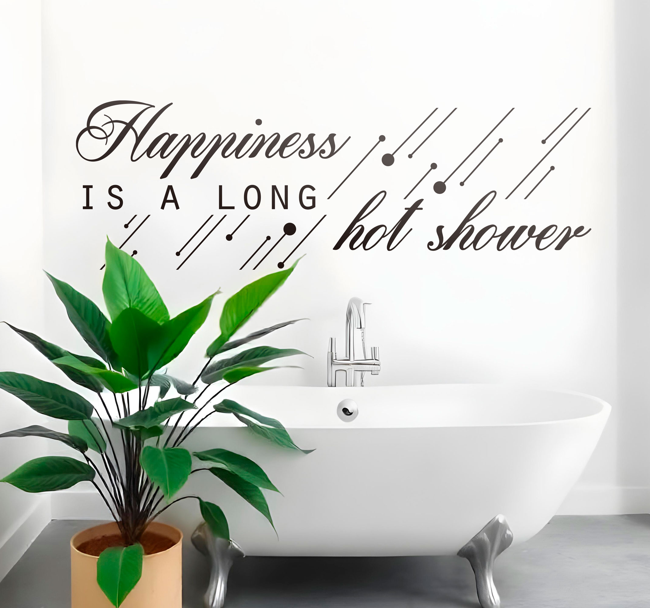 Tekst sticker happiness badkamer muursticker