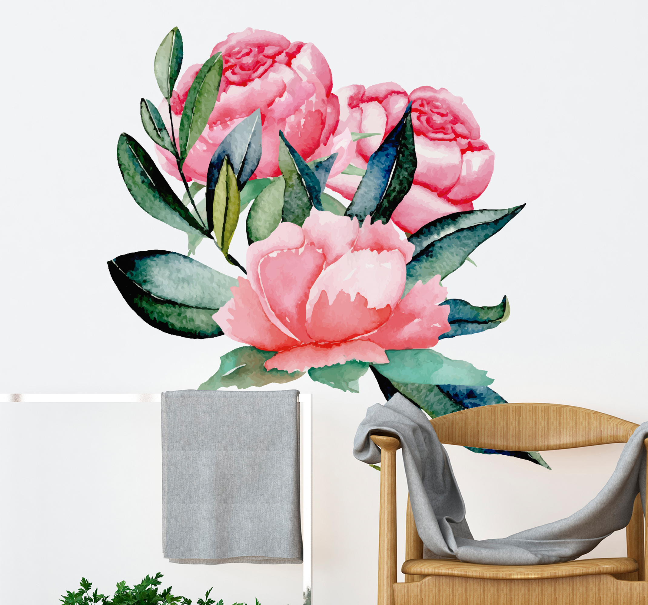 Bloemen muursticker met decoratieve pioenrozen