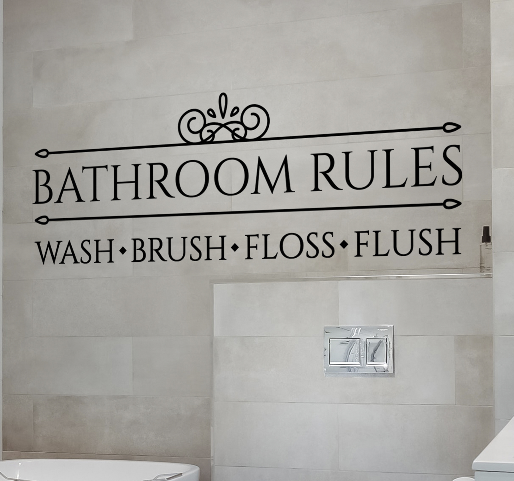 Badkamer muursticker met tekst bathroom rules