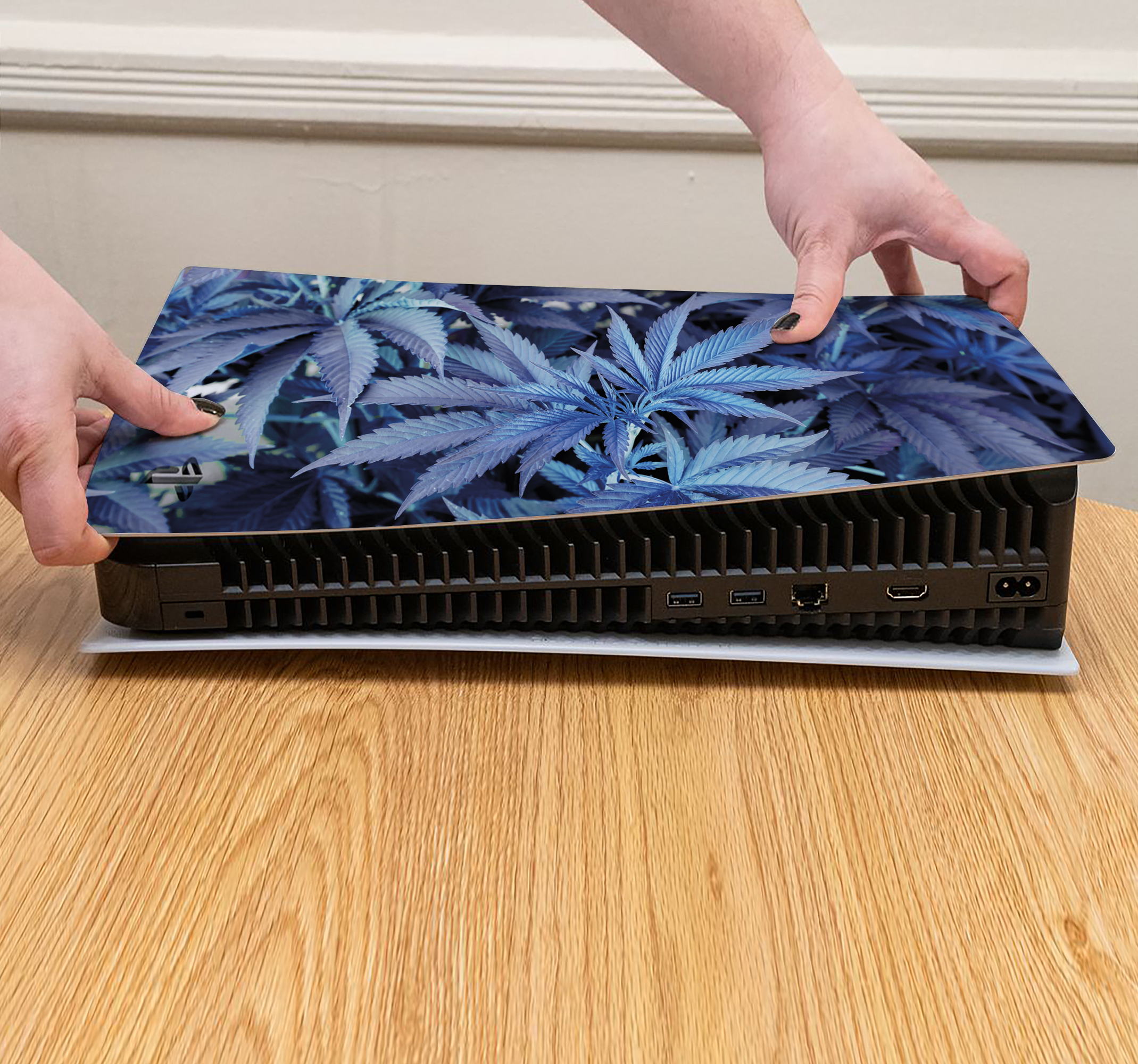 PS5 sticker Cannabis in blauw