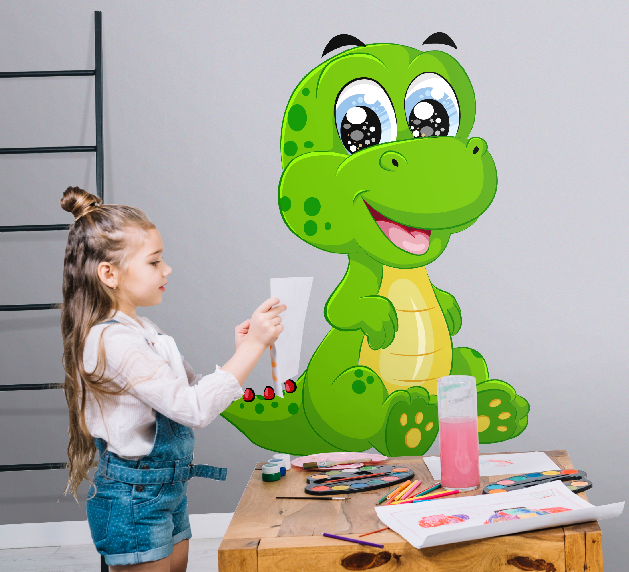 Kinderkamer muursticker schattige groene dinosaurus