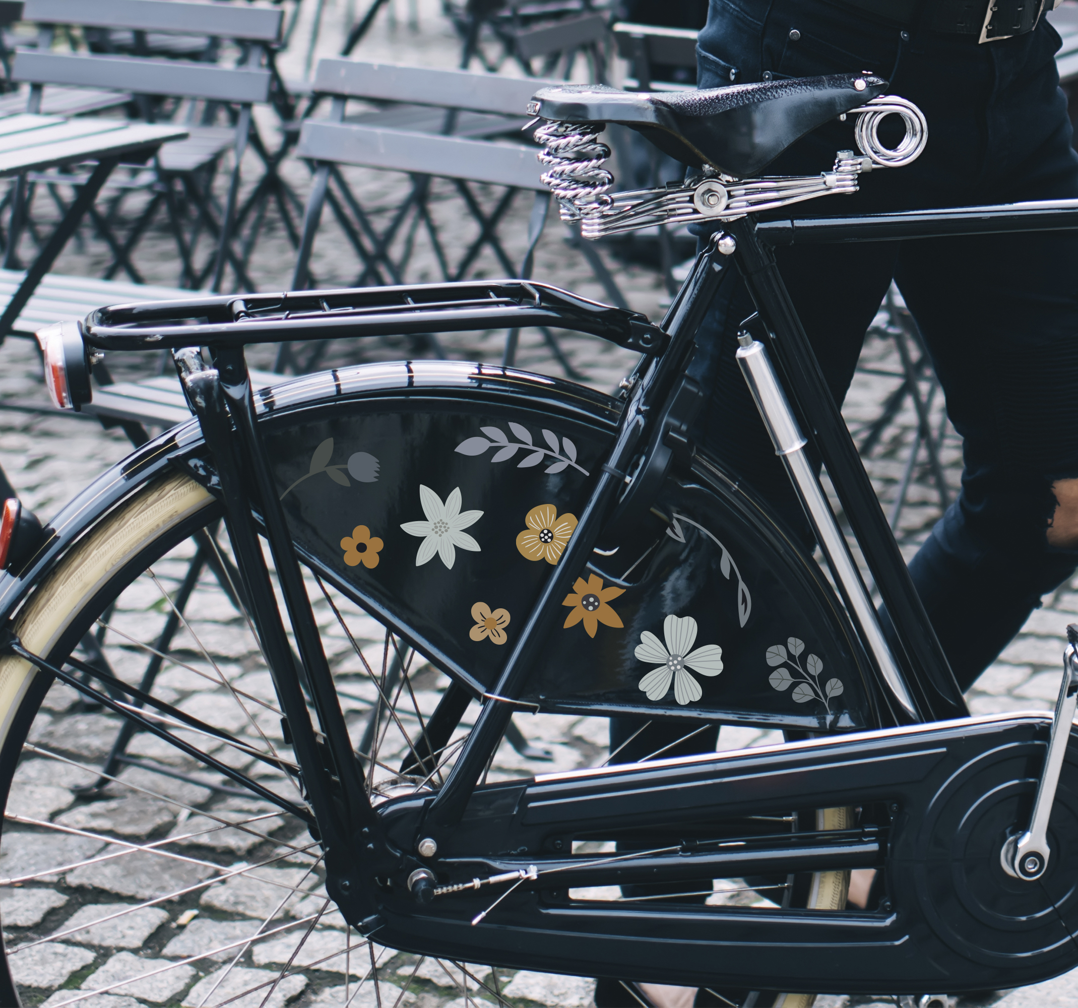 Fiets sticker met veelkleurige bloemen set