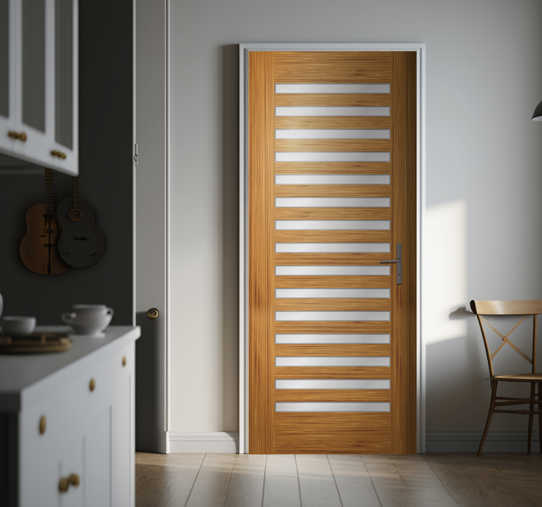 Deursticker houten structuur met ramen