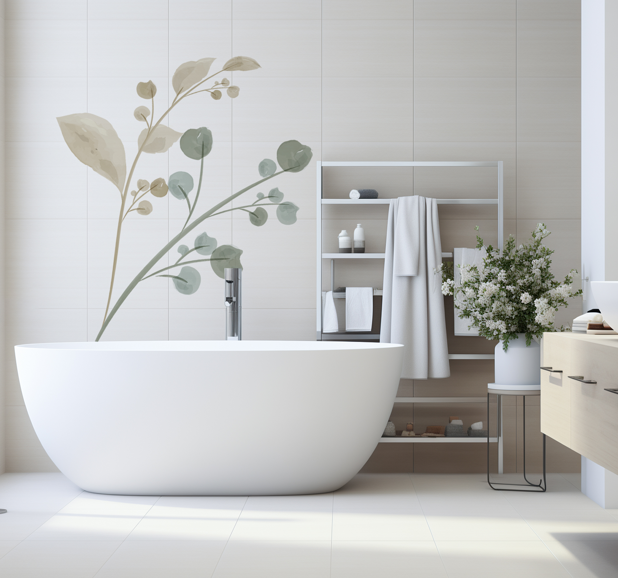 Aquarel tak badkamer muursticker