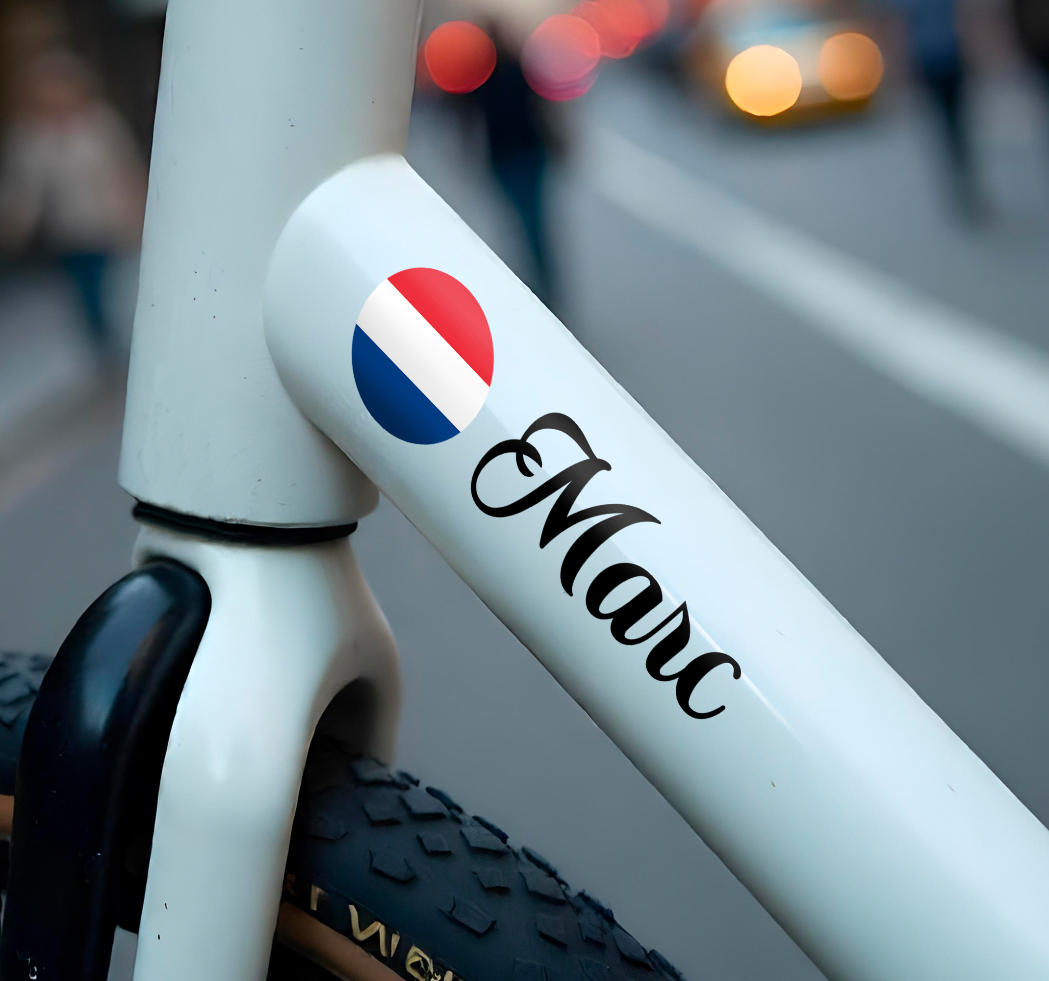 Aangepaste vlag en naam fiets sticker