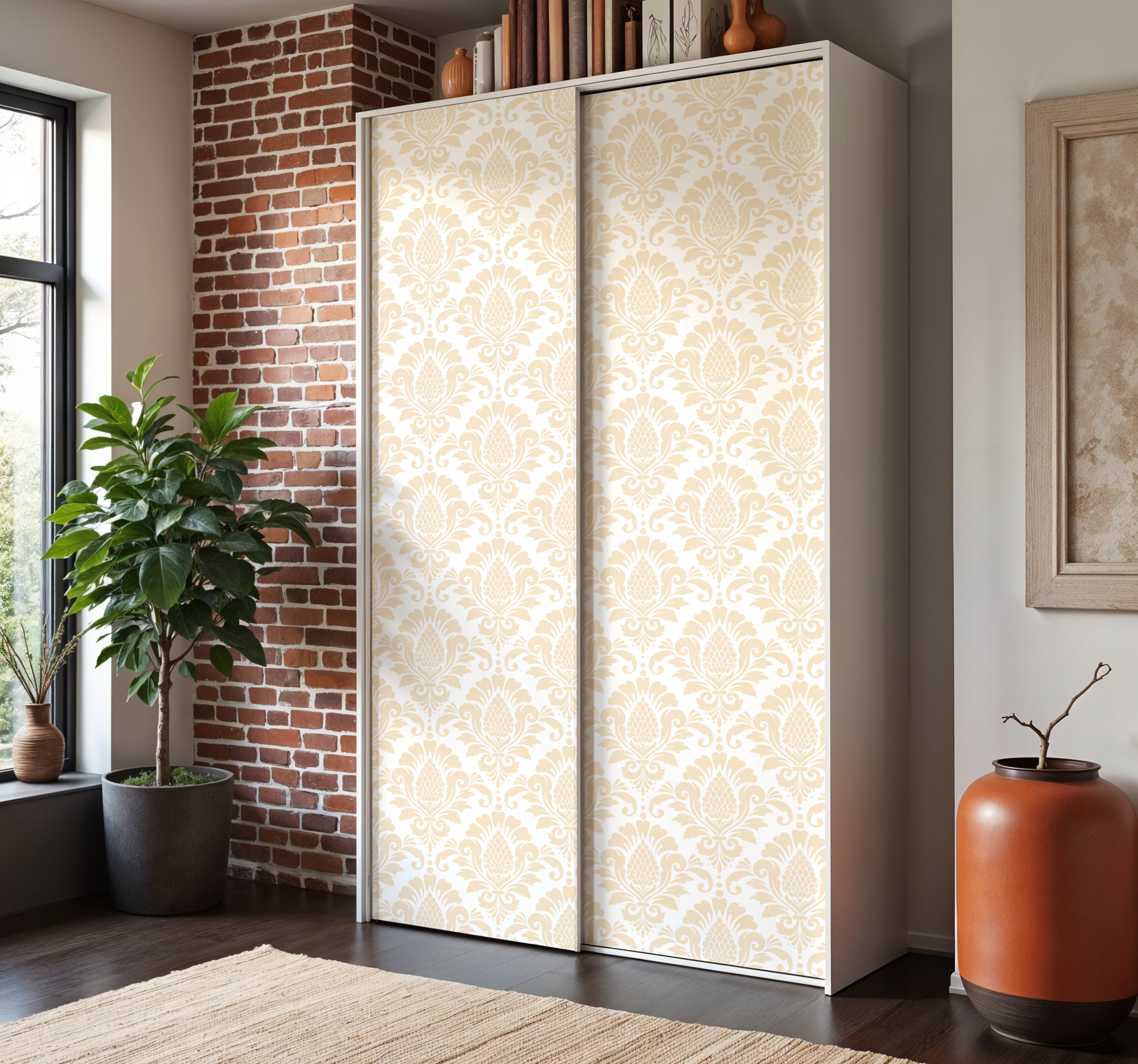 Beige damastpatroon meubel sticker