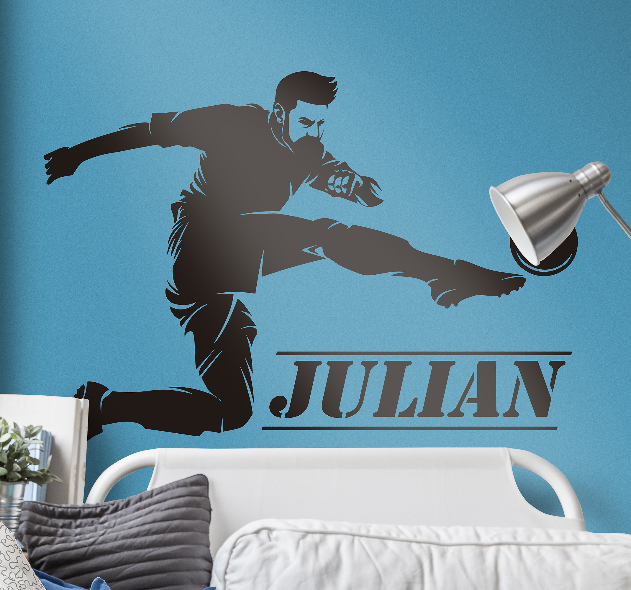 Muursticker voetbal van Voetballer gepersonaliseerde sticker