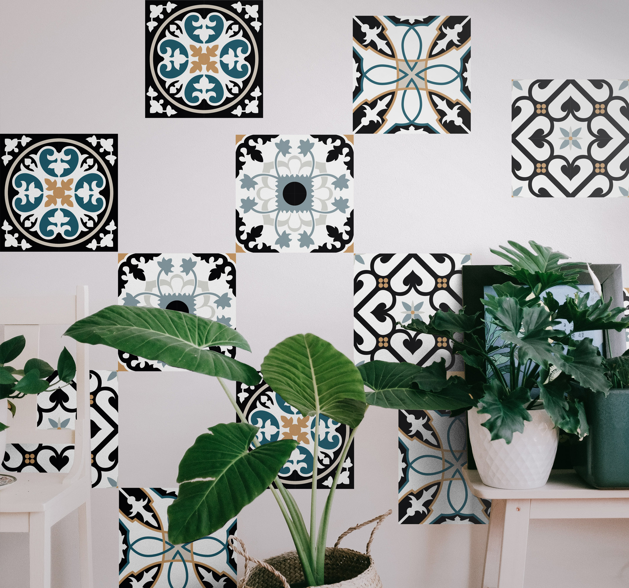 Tegelstickers badkamer portugees blauw en zwart