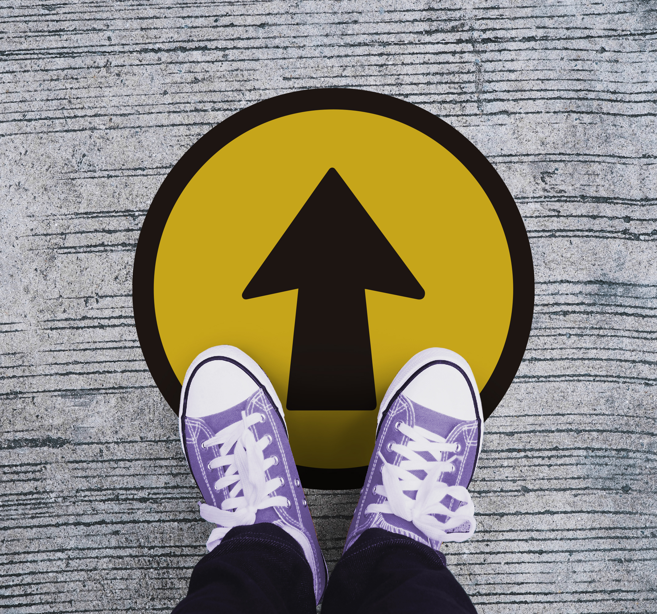 Vloersticker zwarte en gele pijl