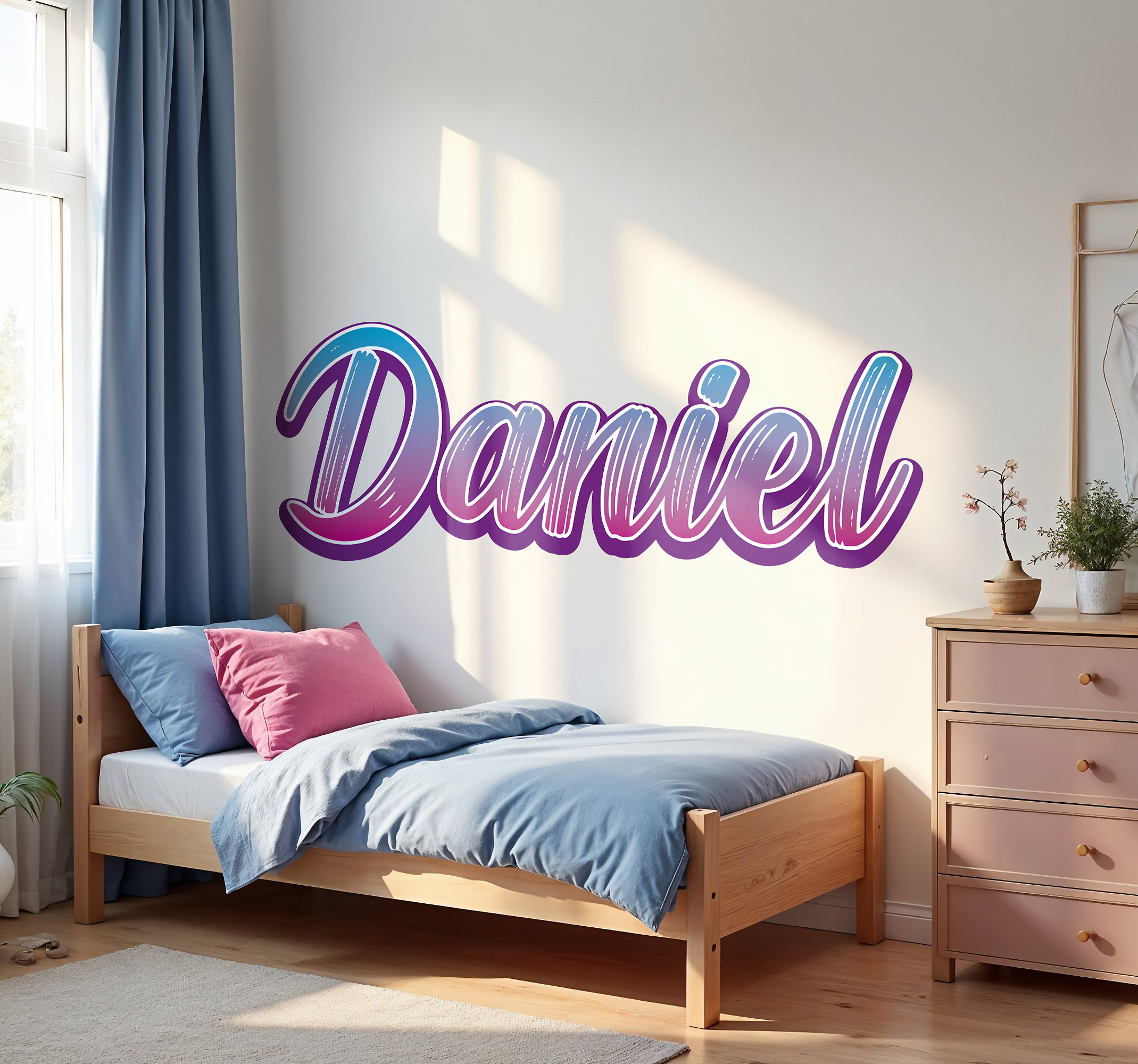 Muurstickers Paarse en blauwe graffiti met naam