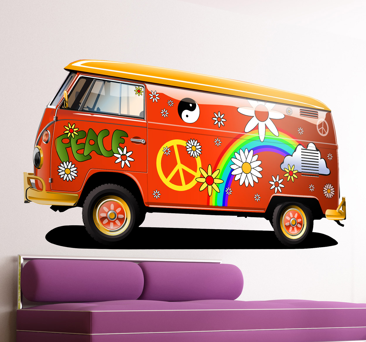 Muursticker woonkamer volkswagen T1 VW hippie bus
