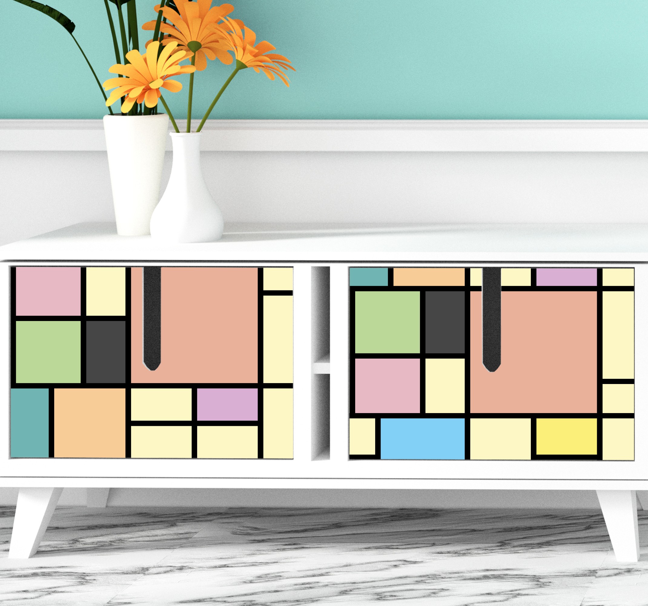 Meubel sticker patchwork kleurblokken