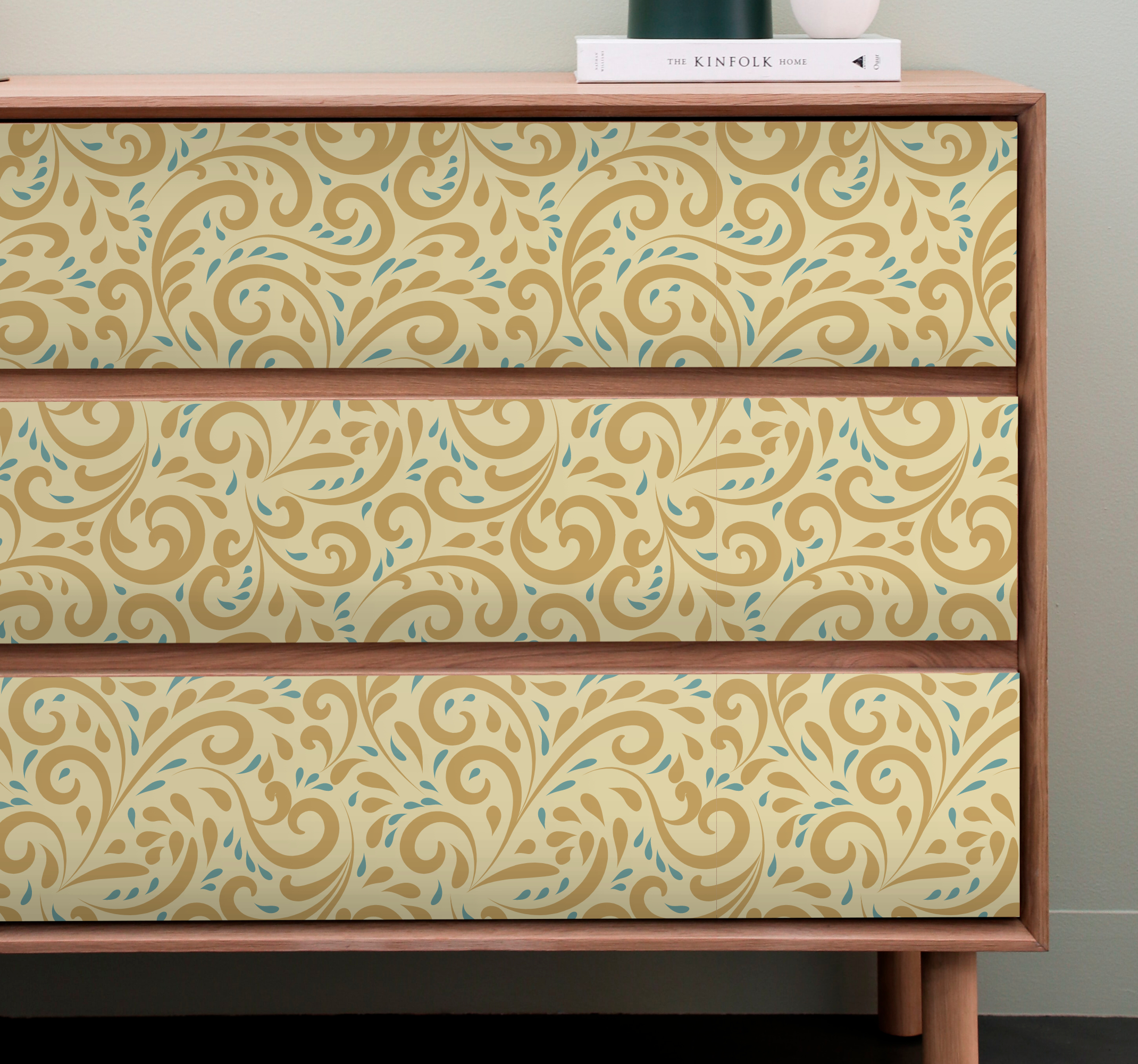 Handgetekend vintage bloemenpatroon meubelfolie