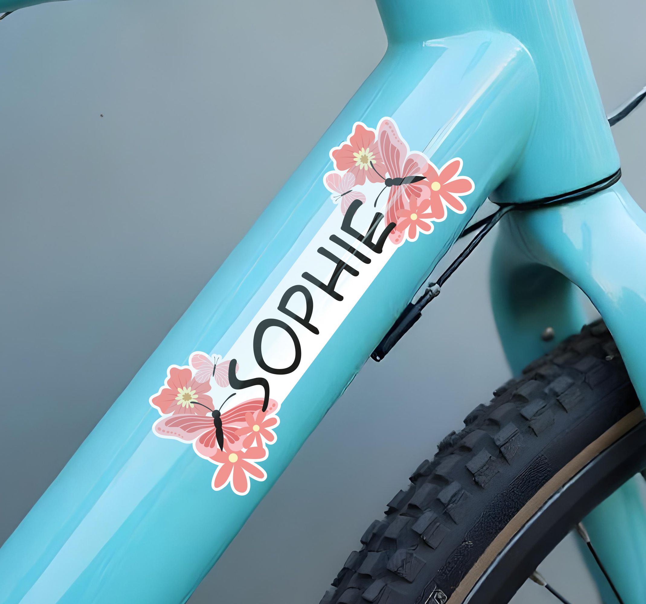 Vrolijke vlinder en bloem Fiets naamsticker