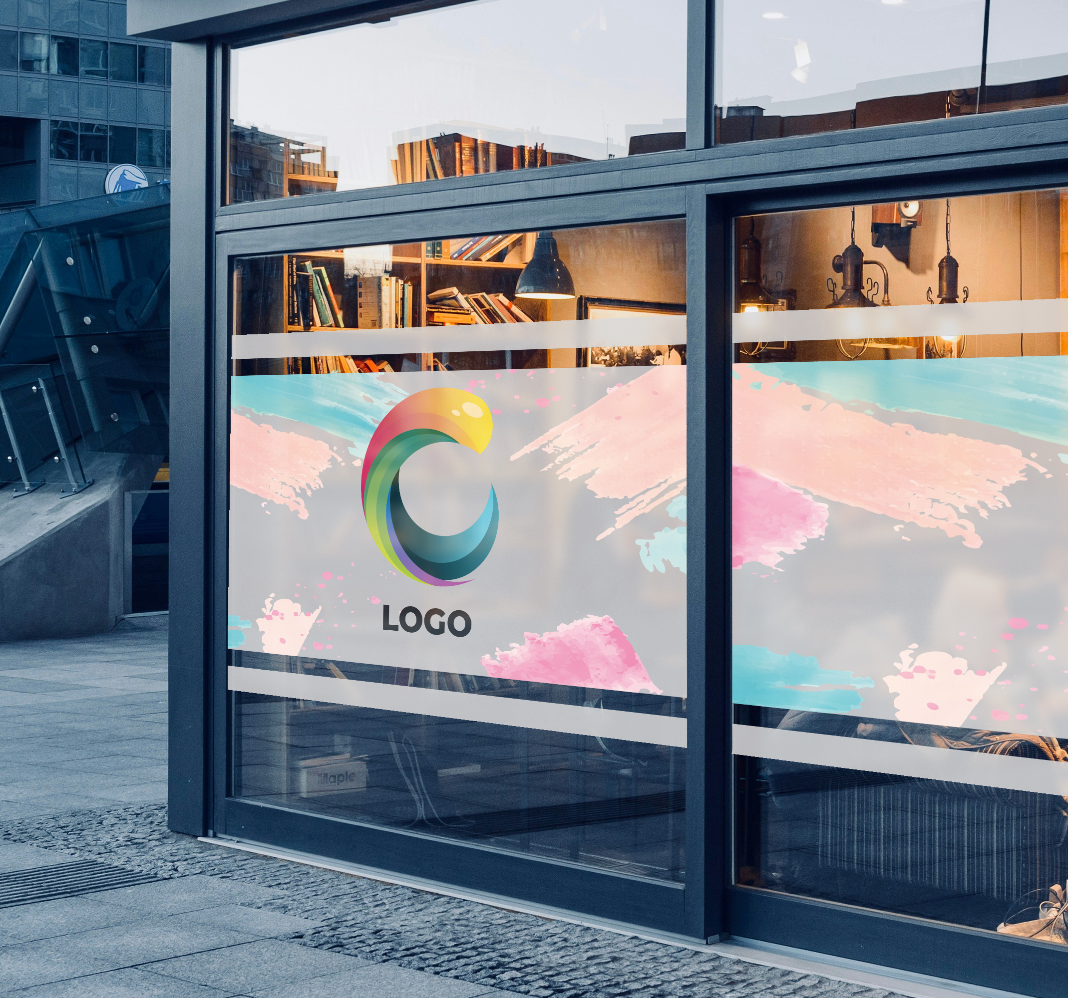 Aangepast logo op een transparante etalage sticker