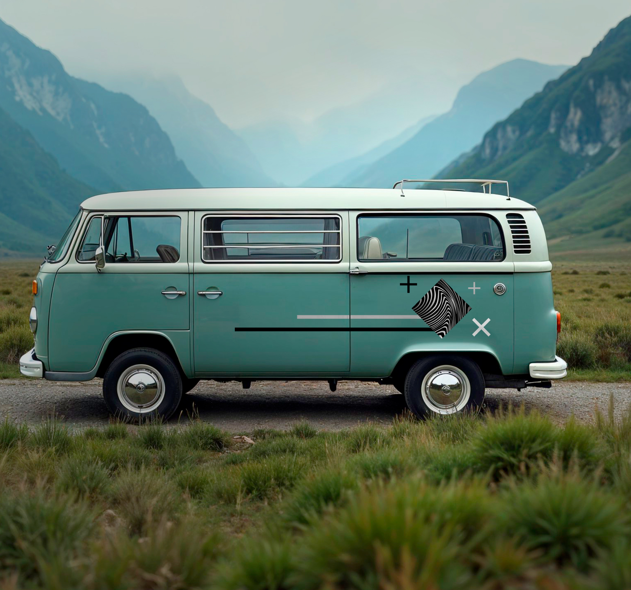 Grijze strepen camper sticker