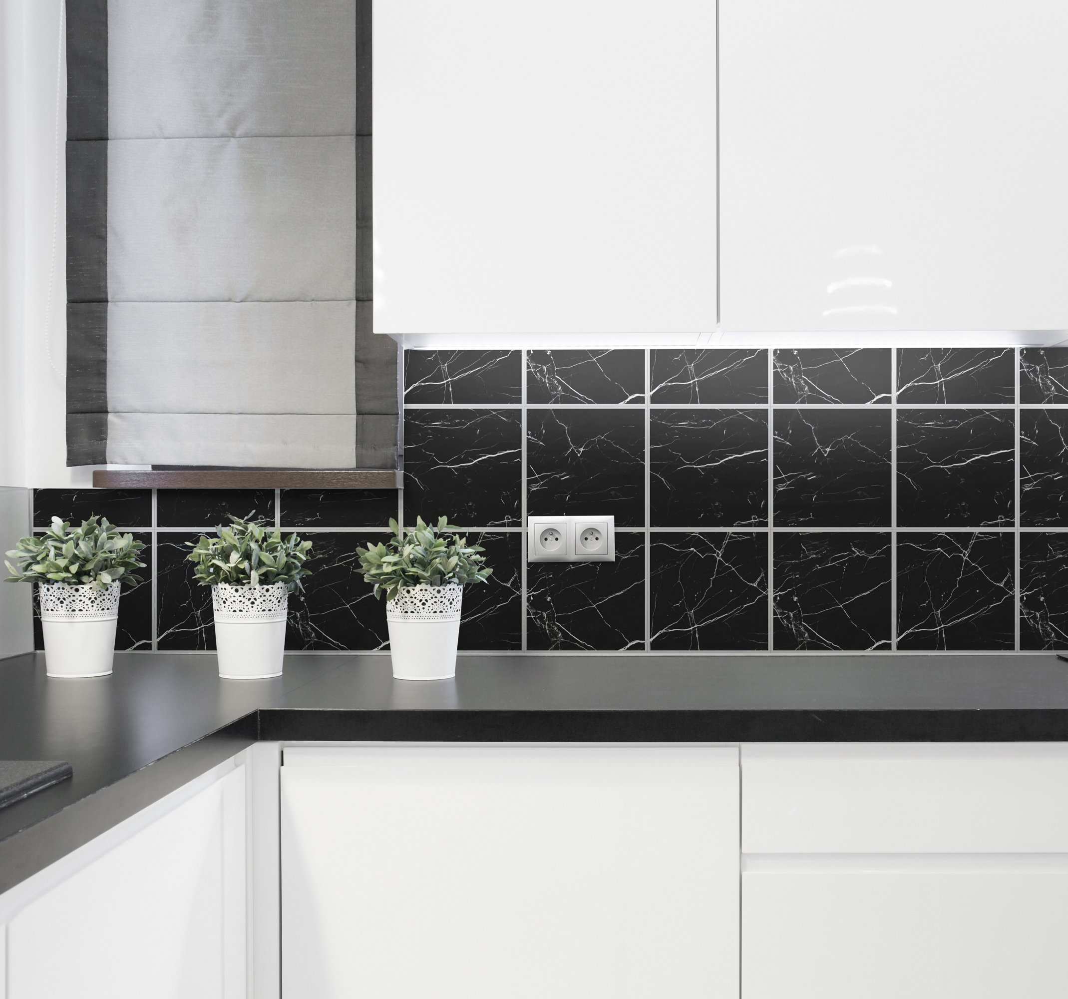 Tegelstickers keuken marmer zwart