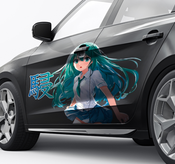 Manga meisje groen haar autosticker