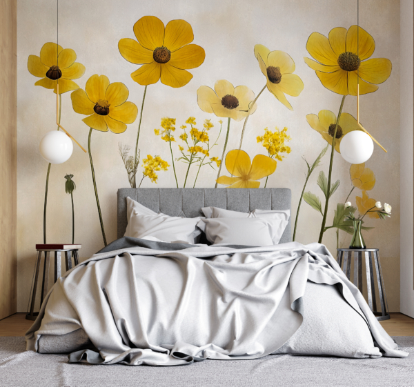 Delicate helenium bloemen slaapkamer muursticker