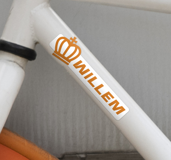 Oranje kroon met naam fiets sticker