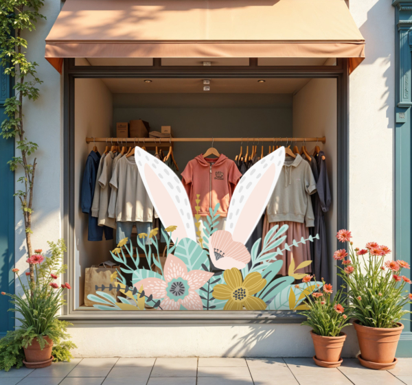 Konijnenoren en planten etalage sticker