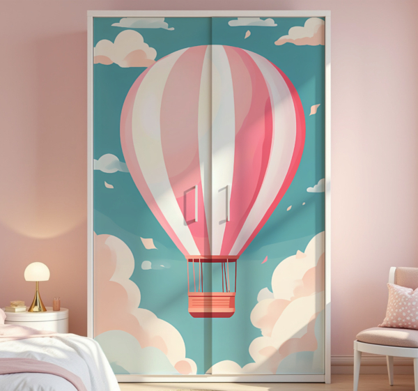 Witte en roze luchtballon meubel sticker