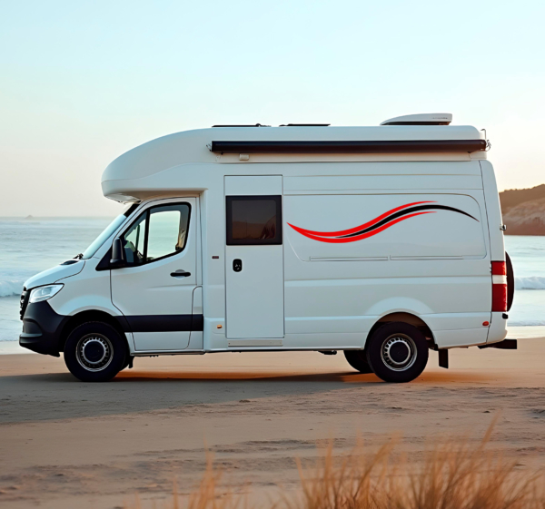 Golvende strepen camper sticker