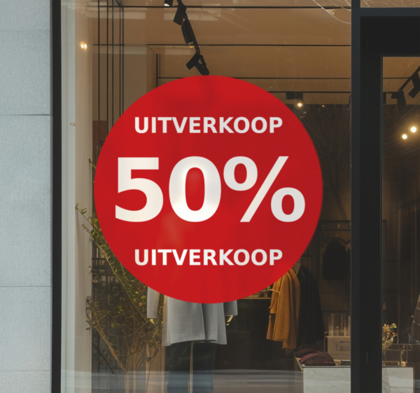 Rode afgeronde prijsverlaging korting sticker