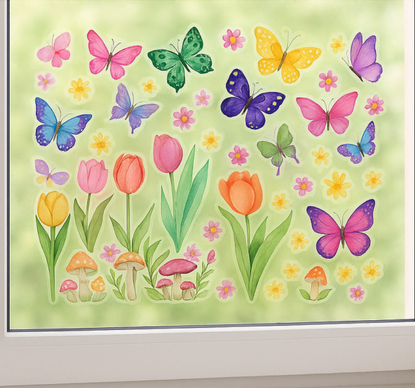 Kleurrijke vlinders en planten raamsticker