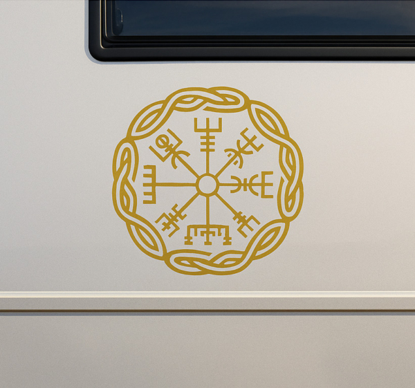 Gouden vegsisir-symbool caravan sticker