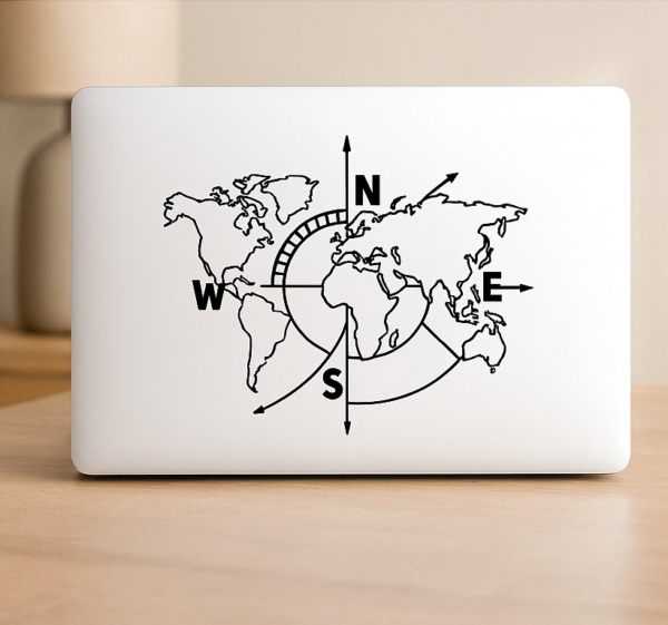 Wereldkaart kompas touchpad sticker